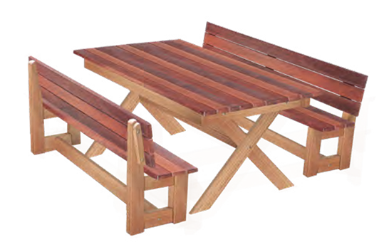 Free Standing Rectangle Table with Outdoor Benches