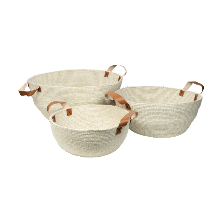 Bleached Jute Bowls White 3pc