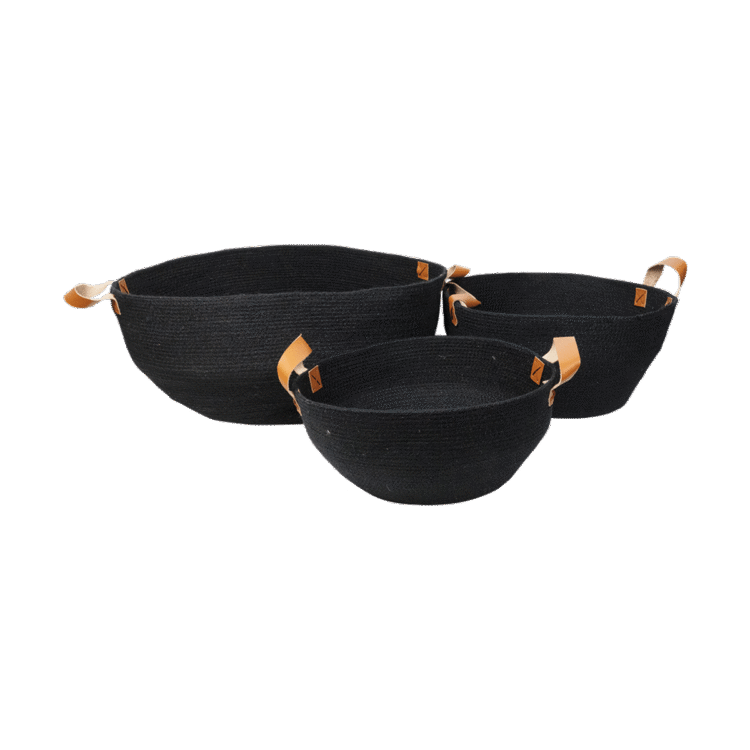 Bleached Jute Bowls Black 3pc