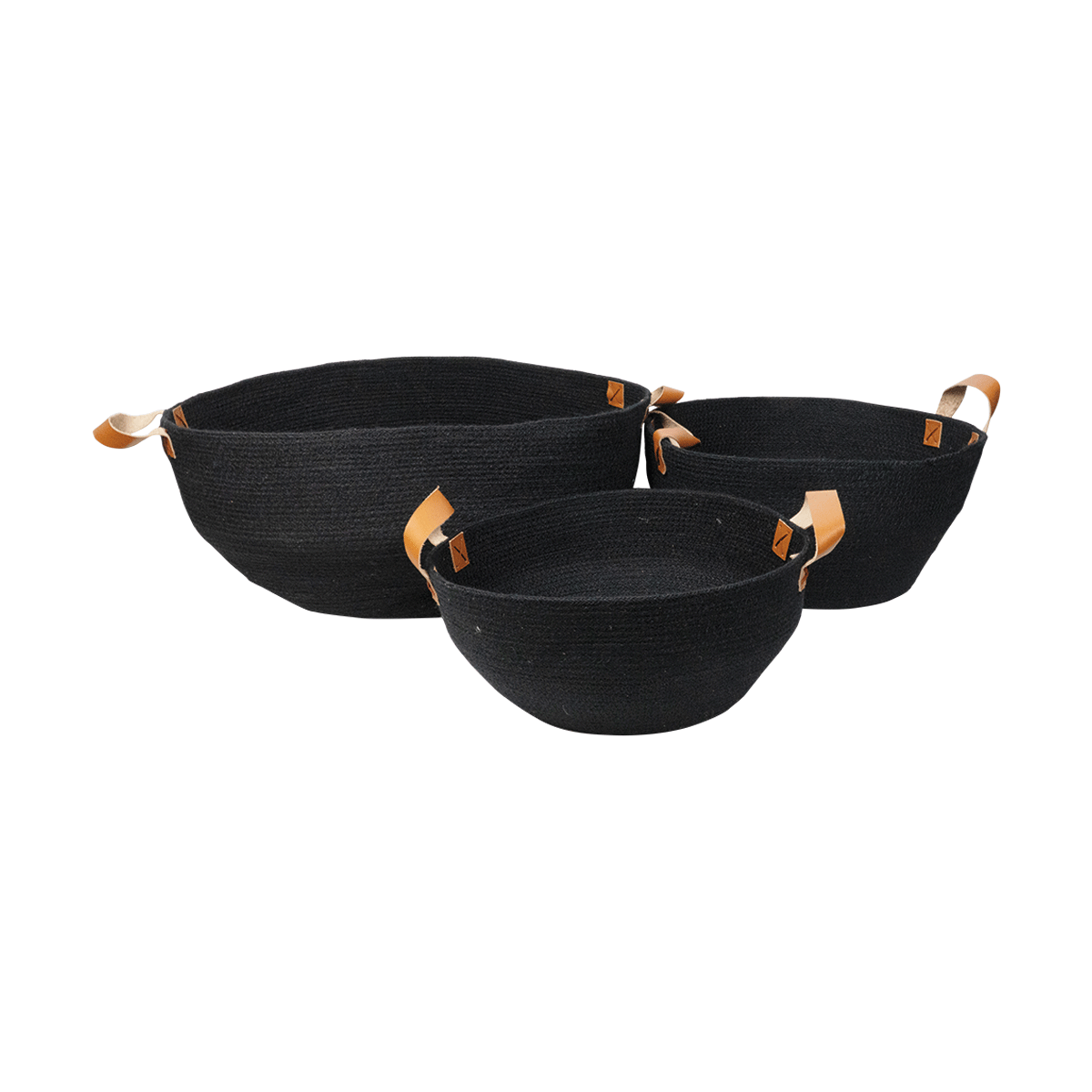 Bleached Jute Bowls Black 3pc