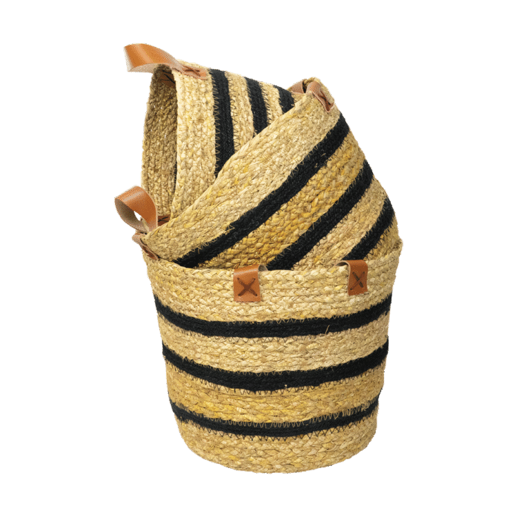 Straw & Jute Round Basket 3pc
