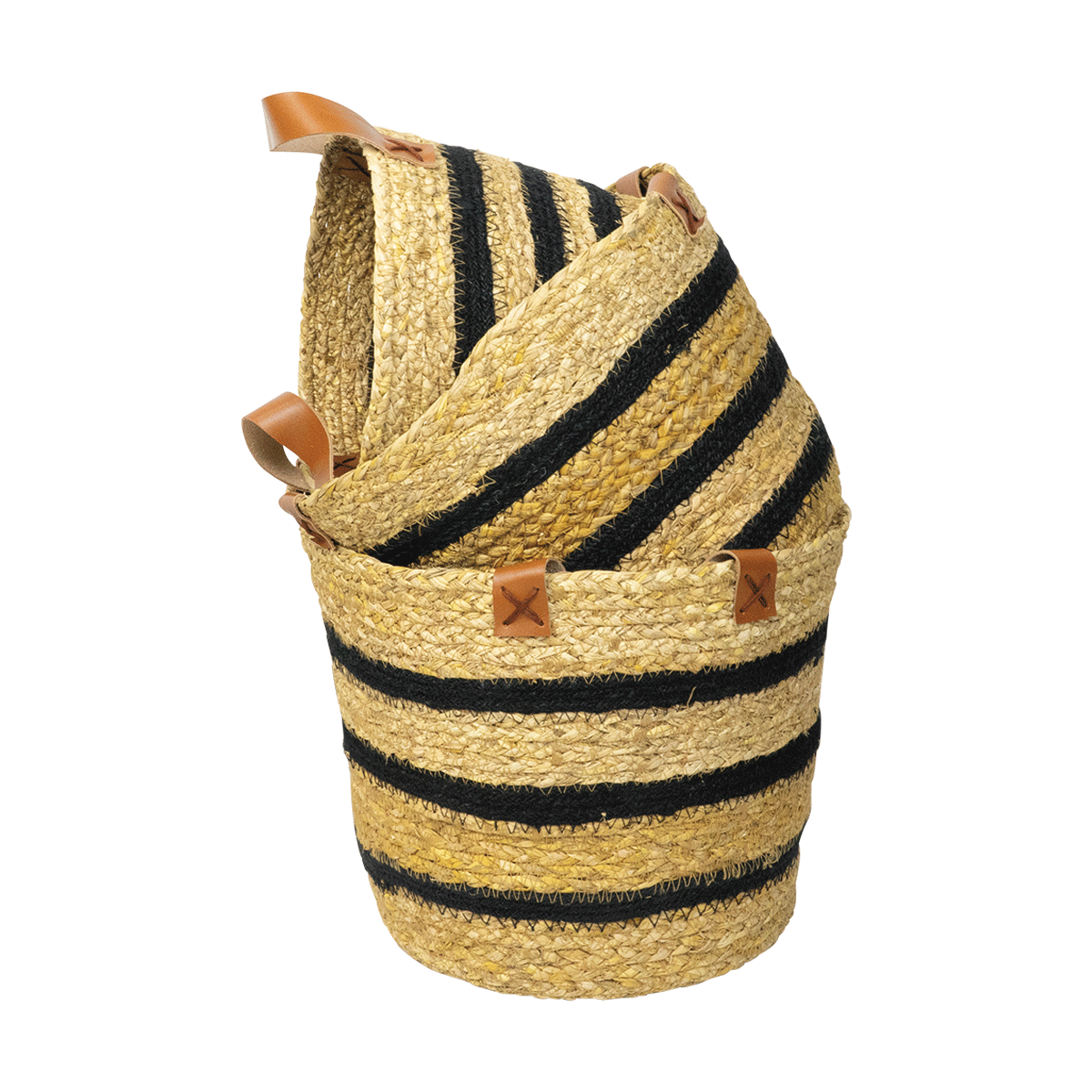 Straw & Jute Round Basket 3pc