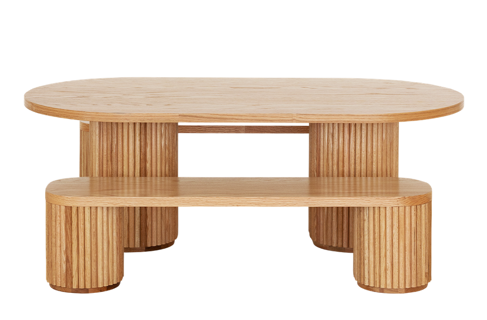 Oak Fluted Oval Table & Bench Set