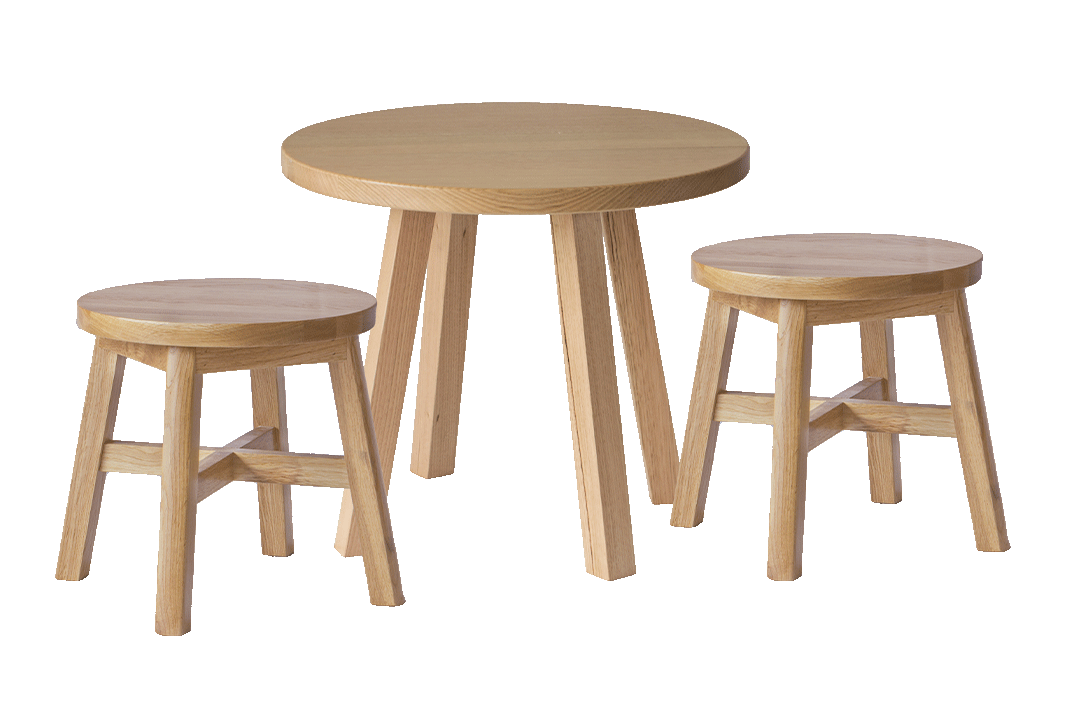 Oak Round Table & Stool Set