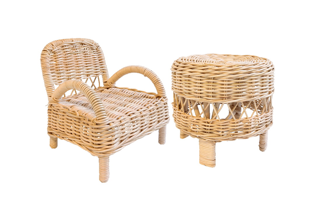 Rattan Doll Table & Chair