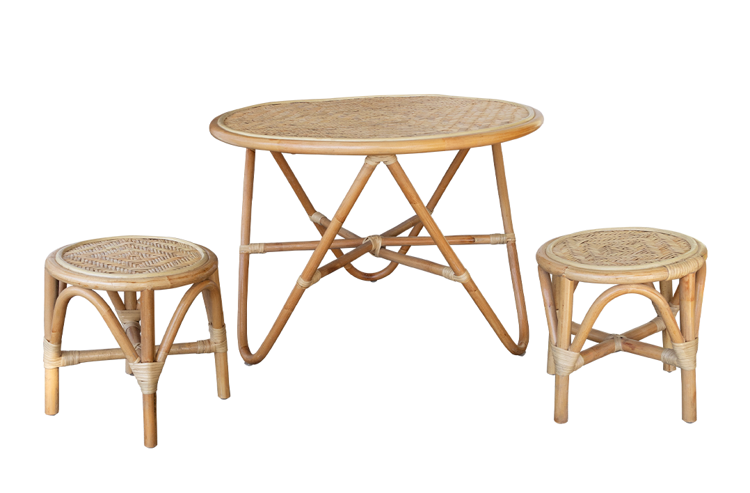 Rattan Round Table & Stools
