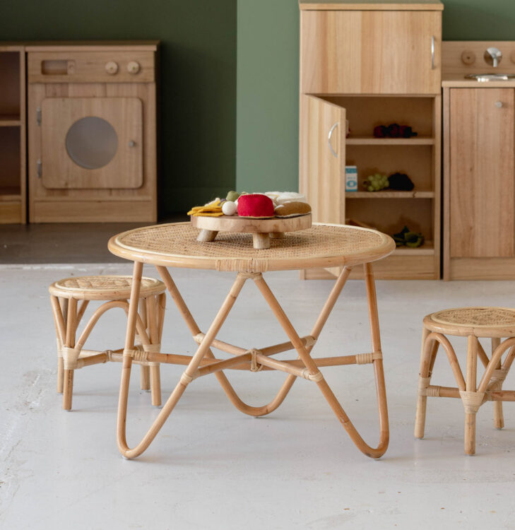 Rattan Round Table & Stools