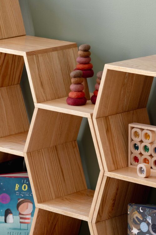 Oak Low Honeycomb Display Shelf