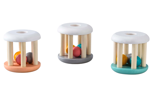 Wooden Rolling Rattle 6pc