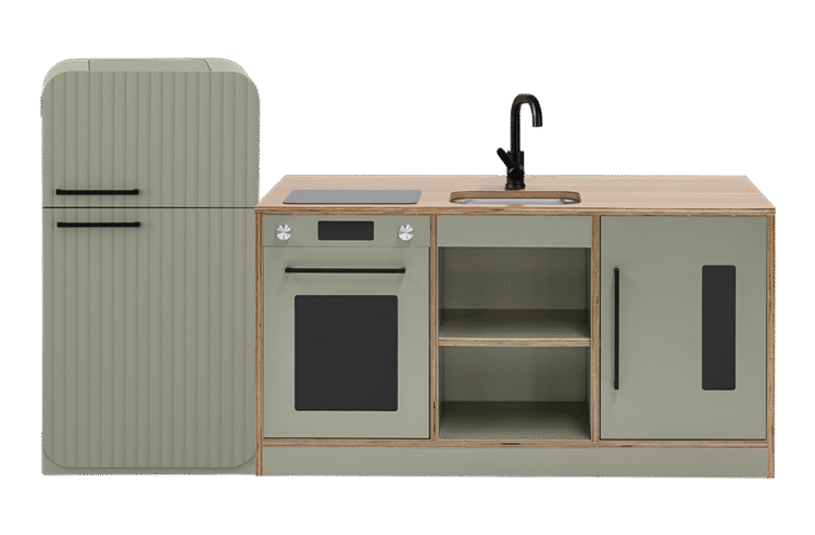 Sage Kinder Kitchen with Sage Fluted Fridge