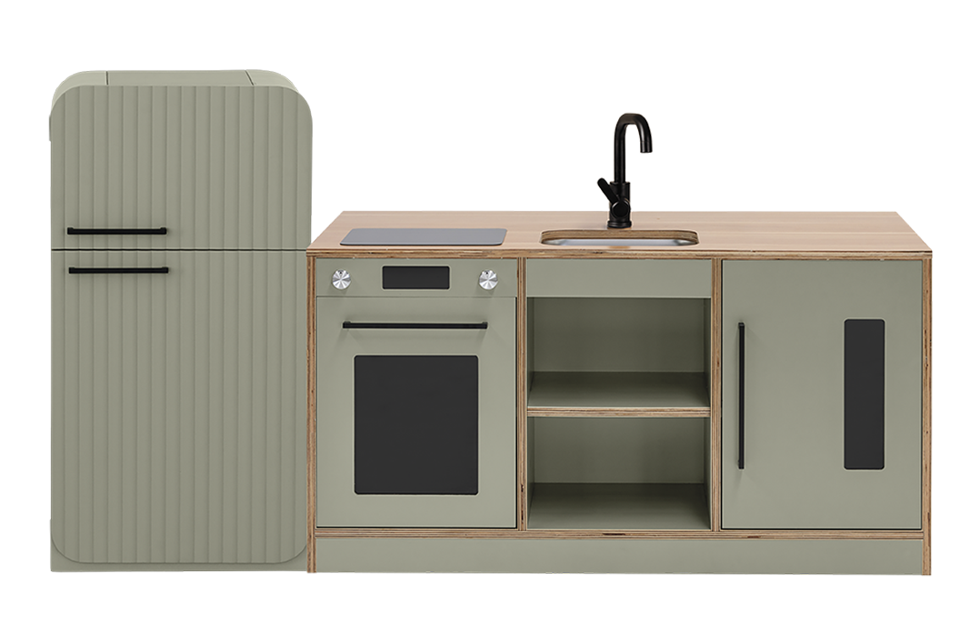 Sage Kinder Kitchen with Sage Fluted Fridge