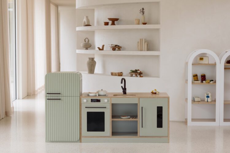 Sage Kinder Kitchen with Sage Fluted Fridge