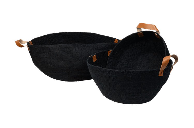 Bleached Jute Bowls Black 3pc