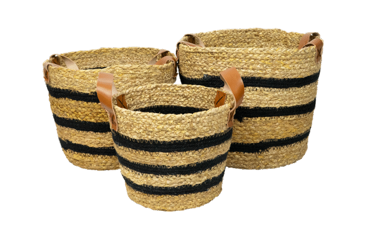 Straw & Jute Round Basket 3pc